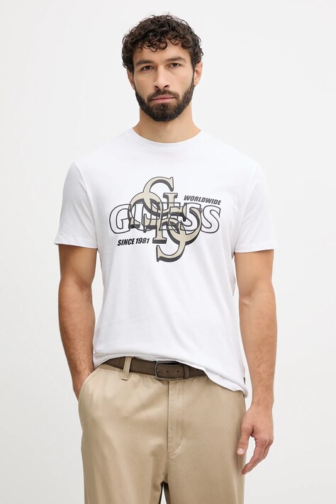 Guess t-shirt bawełniany męski kolor biały z nadrukiem M5BI72 I3Z14