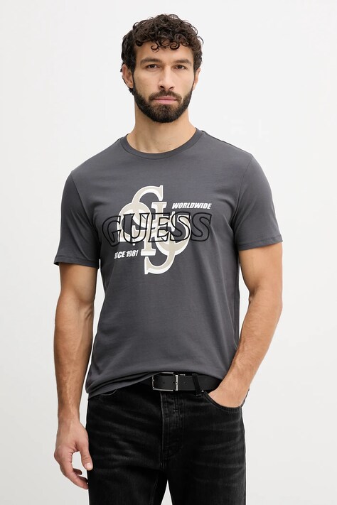 Guess t-shirt bawełniany męski kolor szary z nadrukiem M5BI72 I3Z14
