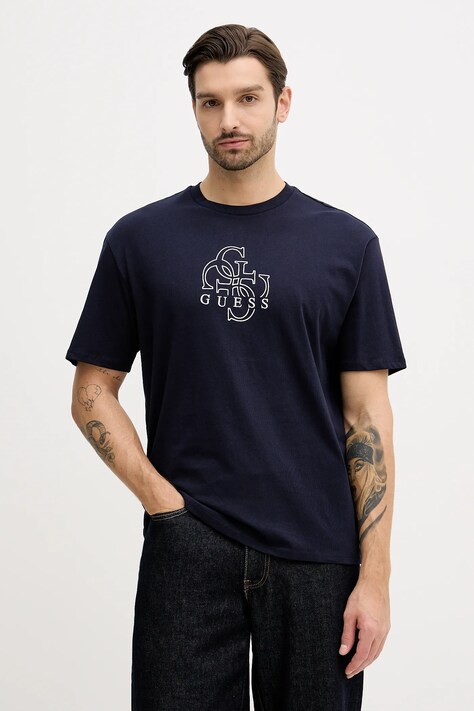 Guess t-shirt bawełniany męski kolor granatowy z nadrukiem M5BI76 I3Z14