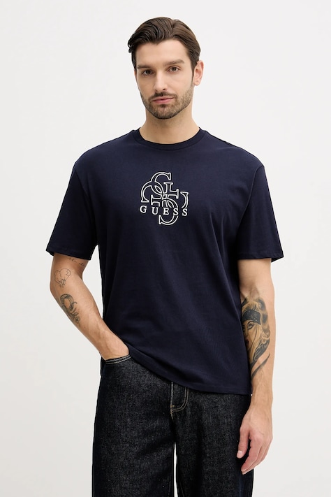 Guess t-shirt bawełniany męski kolor granatowy z nadrukiem M5BI76 I3Z14