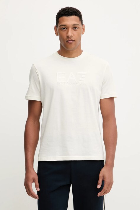 EA7 Emporio Armani t-shirt bawełniany męski kolor beżowy z aplikacją AF10375-7M000898