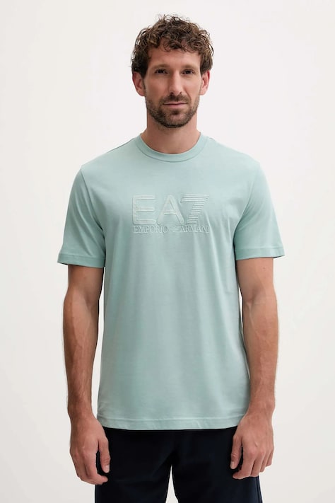 EA7 Emporio Armani tricou din bumbac culoarea turcoaz, cu imprimeu, AF10375-7M000898