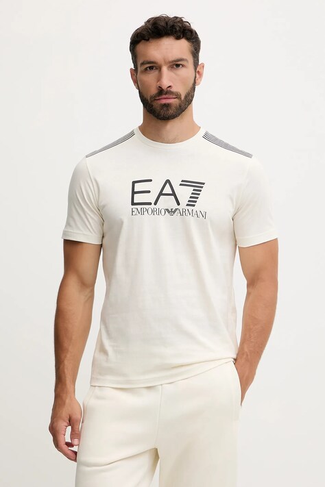 EA7 Emporio Armani t-shirt bawełniany męski kolor beżowy z nadrukiem AF10375-7M000961