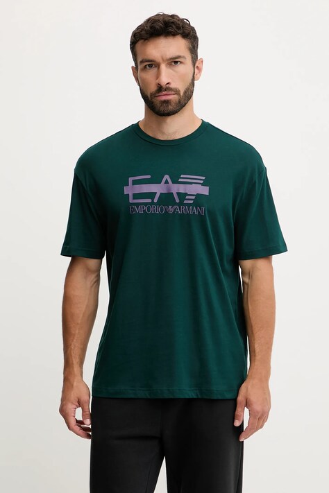 EA7 Emporio Armani t-shirt bawełniany męski kolor zielony z nadrukiem AF10375-7M001129