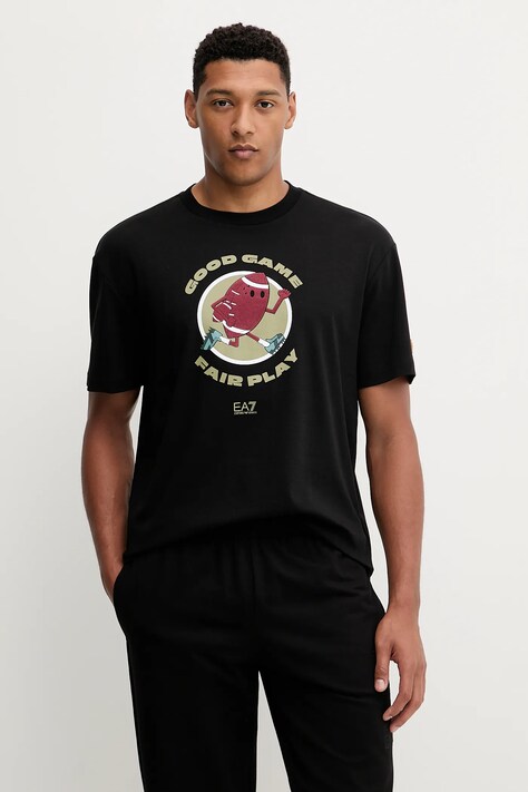 EA7 Emporio Armani t-shirt bawełniany męski kolor czarny z nadrukiem AF10441.7M000774
