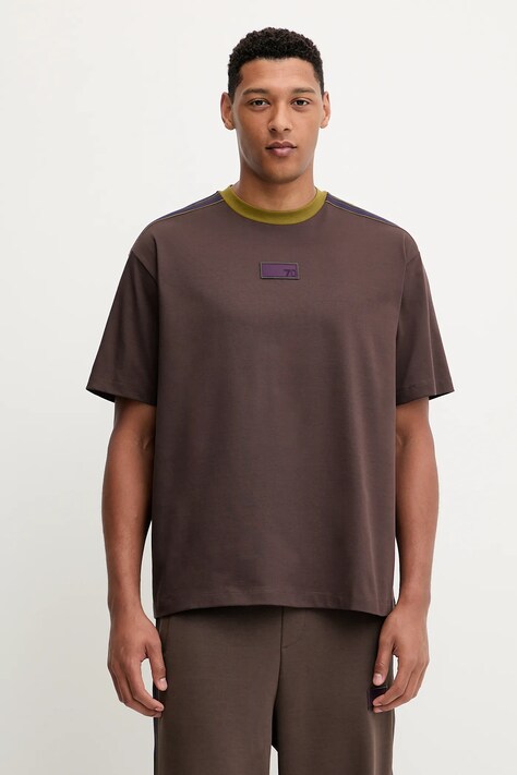 EA7 Emporio Armani t-shirt bawełniany męski kolor brązowy z aplikacją AF12957.7X000404