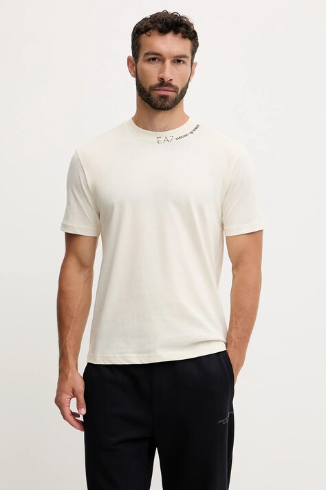 EA7 Emporio Armani t-shirt bawełniany męski kolor beżowy wzorzysty AF13244.7X000147