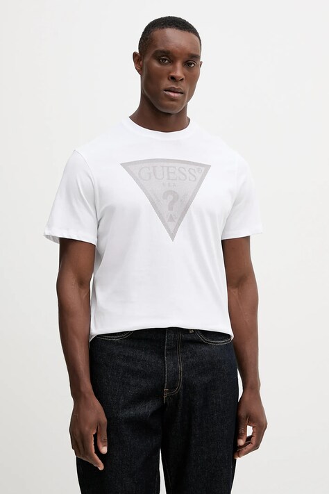 Guess t-shirt bawełniany męski kolor biały z nadrukiem M5BI04 I3Z14