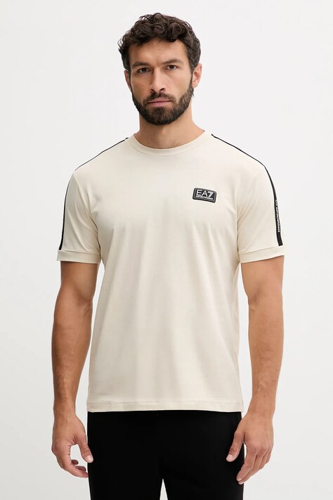 EA7 Emporio Armani t-shirt bawełniany męski kolor beżowy z aplikacją AF10375-7M000956