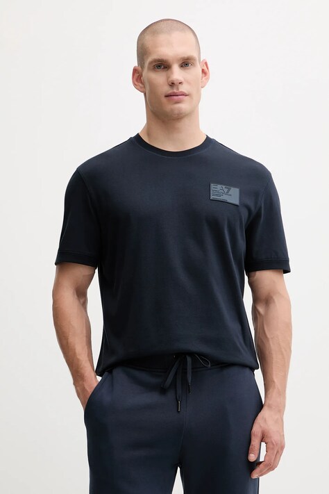 Бавовняна футболка EA7 Emporio Armani колір синій з аплікацією AF13741.7X000127