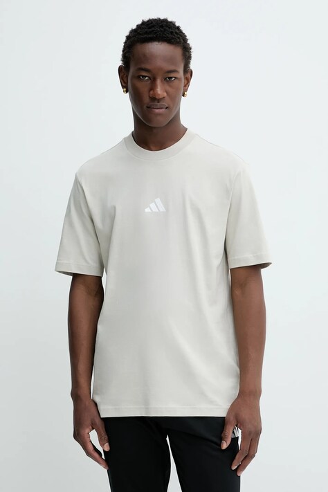 Bavlněné tričko adidas Essential pánské, béžová barva, JD1779