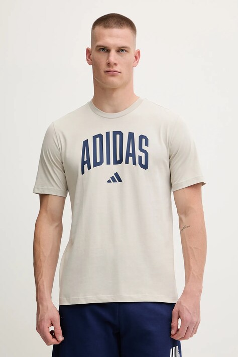 adidas tricou din bumbac Collegiate culoarea bej, cu imprimeu, JM6415