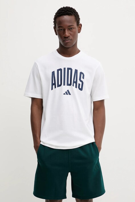 Βαμβακερό μπλουζάκι adidas Collegiate ανδρικό, χρώμα: άσπρο, JM6416