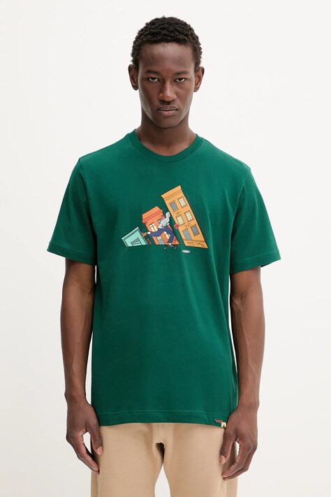 Βαμβακερό μπλουζάκι adidas Doodle Hunt Skate Graphic T-Shirt ανδρικό, χρώμα: πράσινο, JM6500
