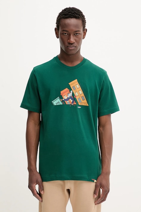 Bavlnené tričko adidas Doodle Hunt Skate Graphic T-Shirt pánske, zelená farba, s potlačou, JM6500