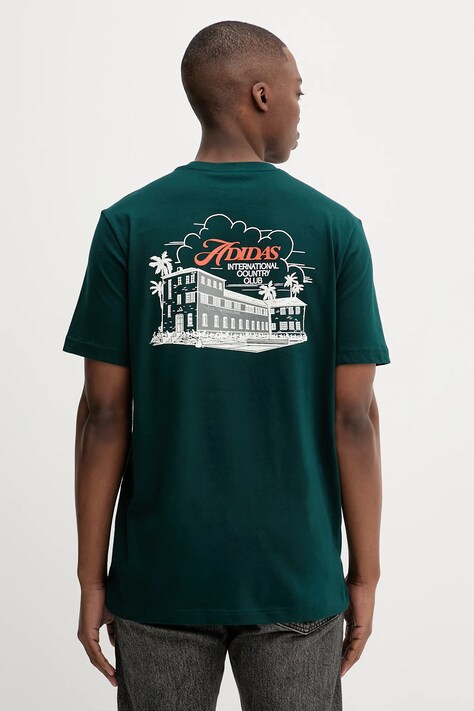 adidas tricou din bumbac Club Scenic culoarea verde, cu imprimeu, JV8447