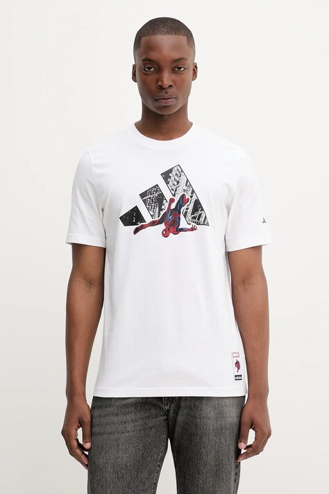 adidas tricou din bumbac Spiderman culoarea alb, cu imprimeu, JW8842