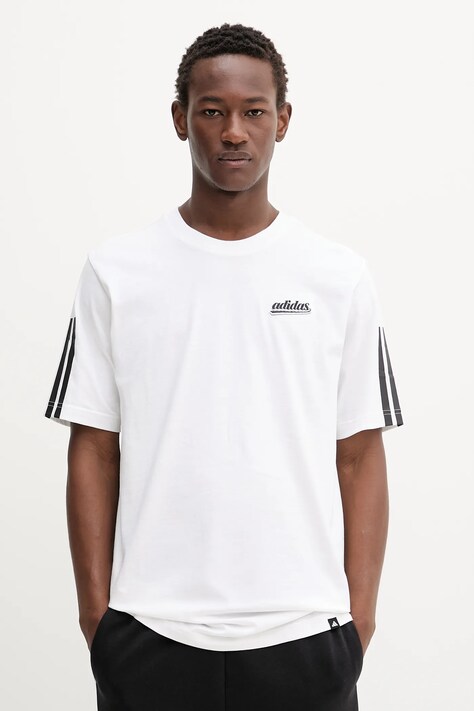 Βαμβακερό μπλουζάκι adidas Script Tee ανδρικό, χρώμα: άσπρο, KD2258