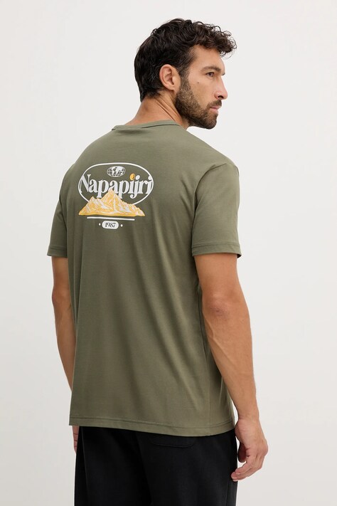 Napapijri t-shirt bawełniany S-Bradgate męski kolor zielony z nadrukiem NP0A88UNG0A1