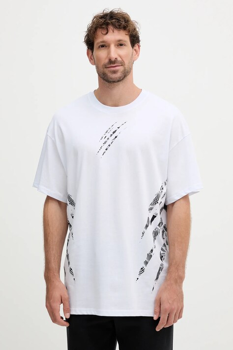 PLEIN SPORT tricou din bumbac culoarea alb, cu imprimeu, FAEC MTK8358 STE001N