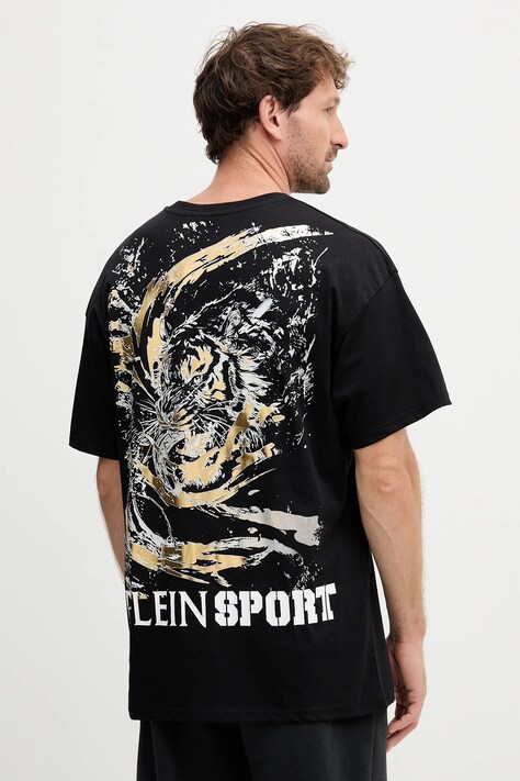 PLEIN SPORT tricou din bumbac culoarea negru, cu imprimeu, FAEC MTK8368 STE001N