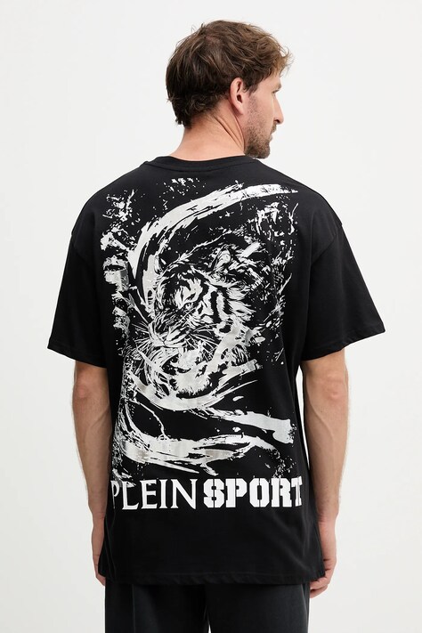 PLEIN SPORT tricou din bumbac culoarea negru, cu imprimeu, FAEC MTK8368 STE001N