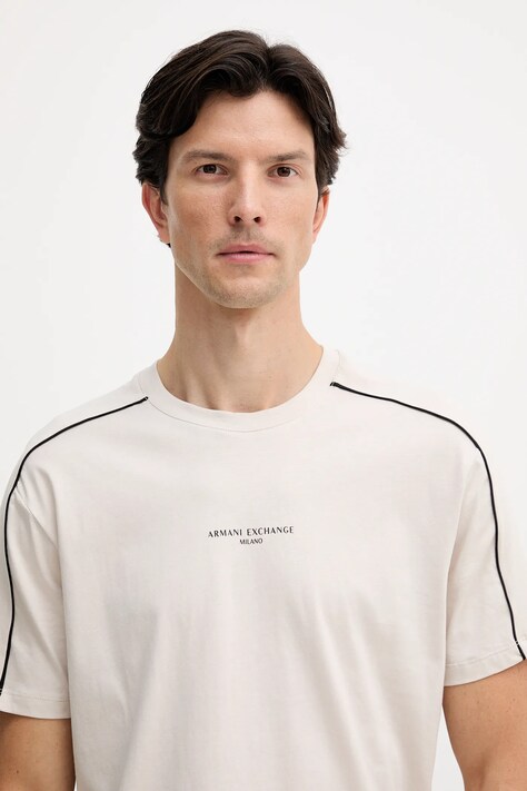 Armani Exchange t-shirt bawełniany męski kolor beżowy z nadrukiem XM001360 AF10358