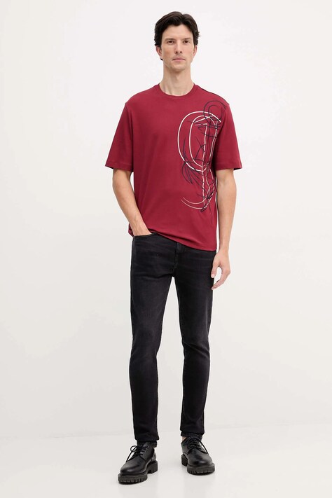 Armani Exchange t-shirt bawełniany męski kolor bordowy z aplikacją XM001441 AF10362