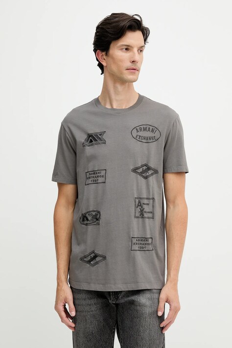 Armani Exchange t-shirt bawełniany męski kolor szary z aplikacją XM001899 AF16283