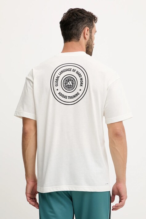adidas Performance t-shirt treningowy WORKOUT ESSENTIALS PLUS męski kolor beżowy wzorzysty KC5855