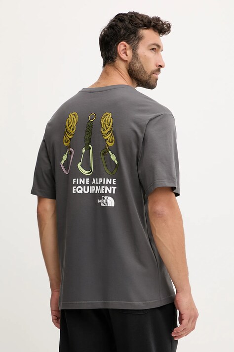 Bavlněné tričko The North Face pánské, šedá barva, s potiskem, NF0A8F2GRHI1