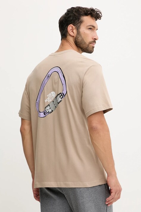 The North Face t-shirt bawełniany Explore Carabiner męski kolor brązowy z nadrukiem NF0A8F2HBOX1