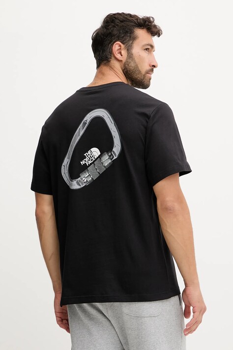 Bombažna kratka majica The North Face Explore Carabiner moška, črna barva, NF0A8F2HJK31