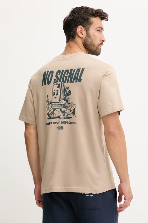 Bavlněné tričko The North Face No Signal pánské, béžová barva, s potiskem, NF0A8F2MBOX1