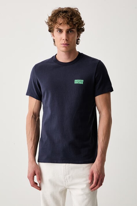 American Vintage T-shirt męski bawełniany granatowy MYKO02C