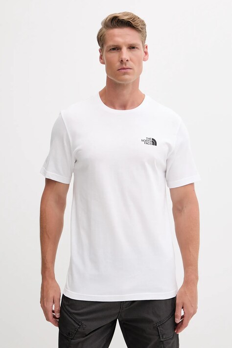 The North Face tricou din bumbac Mountain Sketch culoarea alb, cu imprimeu, NF0A8EE8FN41
