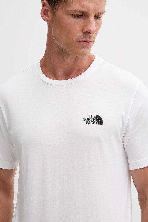 The North Face tricou din bumbac Mountain Sketch culoarea alb, cu imprimeu, NF0A8EE8FN41
