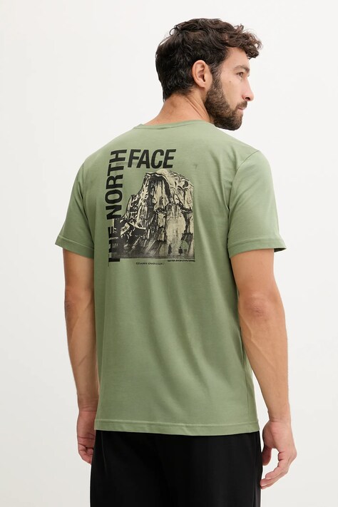Bavlnené tričko The North Face pánske, zelená farba, s potlačou, NF0A8EE9BO91