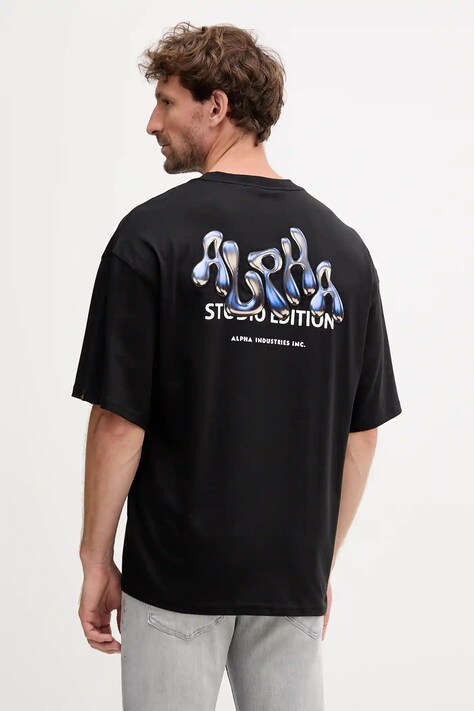 Alpha Industries t-shirt bawełniany męski kolor czarny z nadrukiem 156553.03