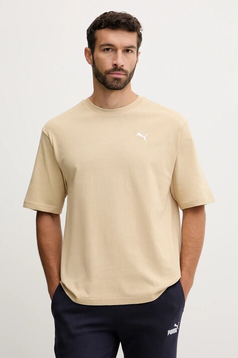 Памучна тениска Puma в бежово с изчистен дизайн 629645