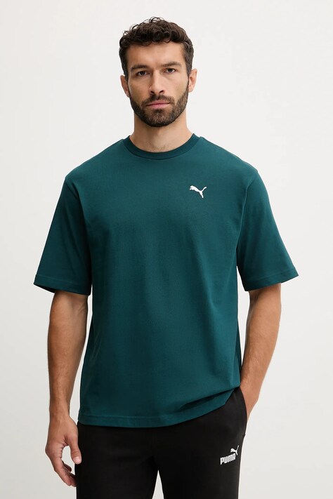 Памучна тениска Puma в зелено с изчистен дизайн 629645