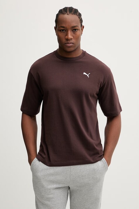 Puma t-shirt bawełniany męski kolor brązowy gładki 629645