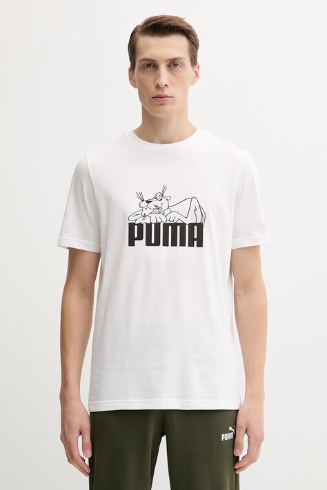 Puma tricou din bumbac culoarea alb, cu imprimeu, 632087