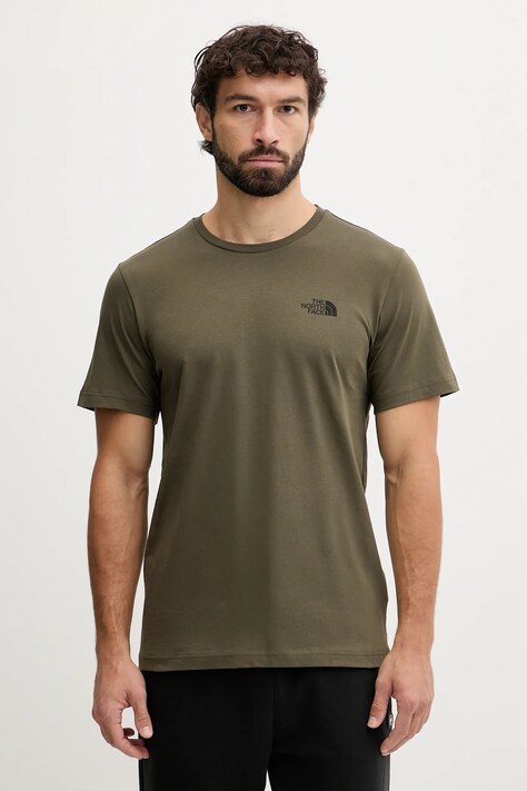 The North Face tricou din bumbac culoarea verde, cu imprimeu, NF0A8E3HFA41