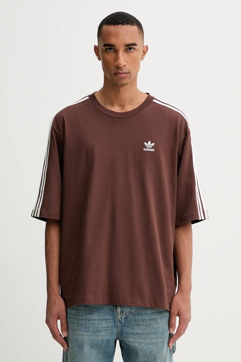 adidas Originals tricou din bumbac Oversize Tee culoarea maro, cu imprimeu, KA0476