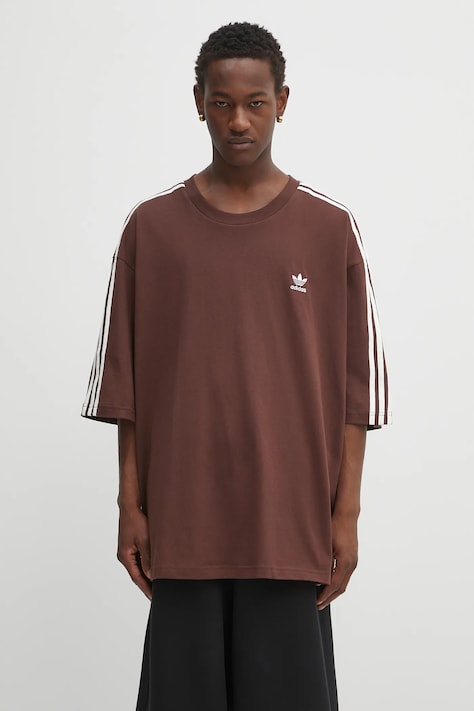 Βαμβακερό μπλουζάκι adidas Originals Oversize Tee ανδρικό, χρώμα: καφέ, KA0476