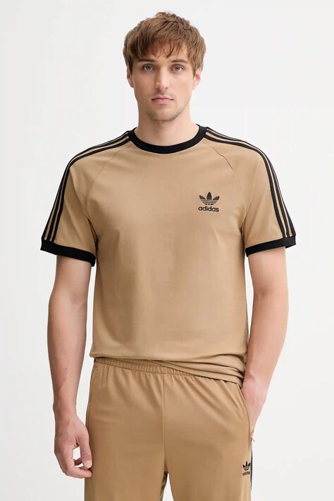adidas Originals t-shirt bawełniany 3-Stripes Tee męski kolor beżowy z aplikacją JY1370