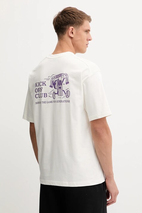 Hummel t-shirt bawełniany męski kolor beżowy z nadrukiem 230025