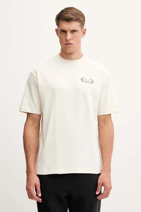 Hummel t-shirt bawełniany męski kolor beżowy z nadrukiem 230029