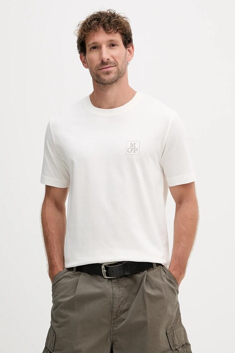 Marc O'Polo t-shirt bawełniany męski kolor beżowy z nadrukiem 526201251128